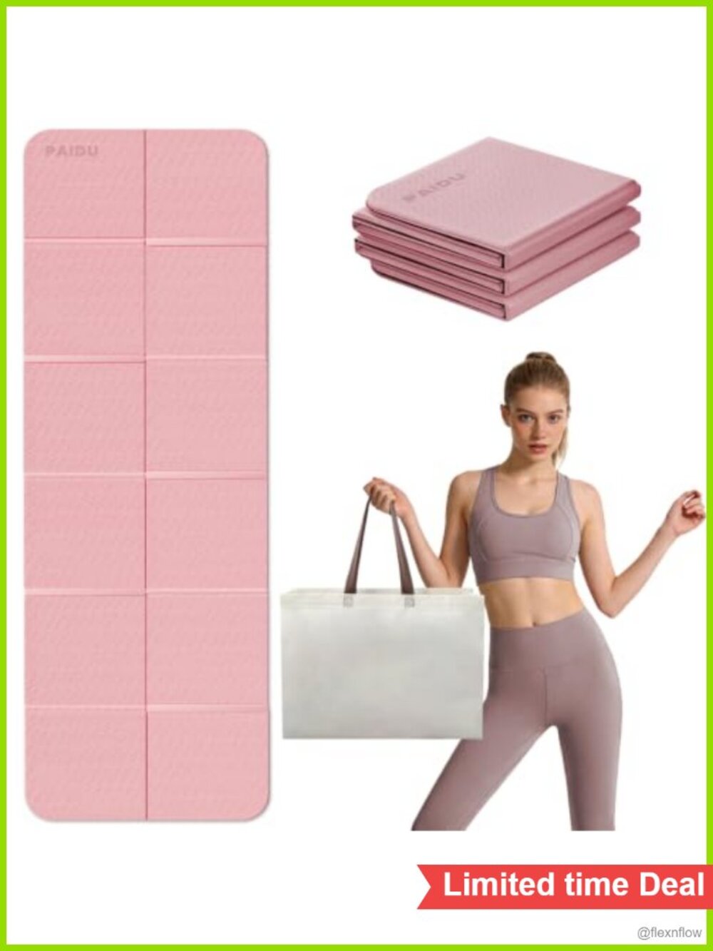 Foldable Yoga Mat 70x24 TPE Non-Slip with Carry Bag Pilates Fitness